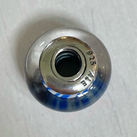 Pandora Blue Candy Stripes Murano Charm - Picture 5 of 6